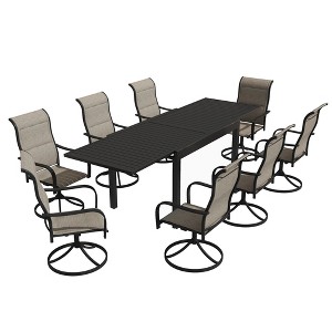 CLIHOME 9-Piece Patio Dining Set,Extendable Table & 360° Swivel Chairs Outdoor Set - 1 of 4