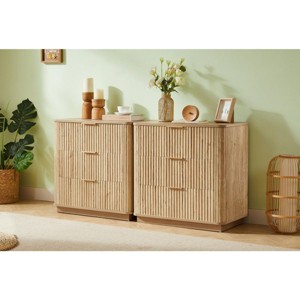 3 Drawers Wood Bedroom Dressers Set of 2, Modern 27'' Wood Chest of Drawers, Curved Wave Nightstand Dresser for Small Spaces-Coolbibila - 1 of 4
