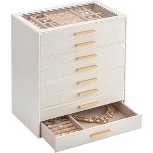 3-Layer Jewelry Organizer with Glass Lid, Storage & Display Case for Rings, Earrings, Necklaces, Birthday Christmas Gift - 1 of 4