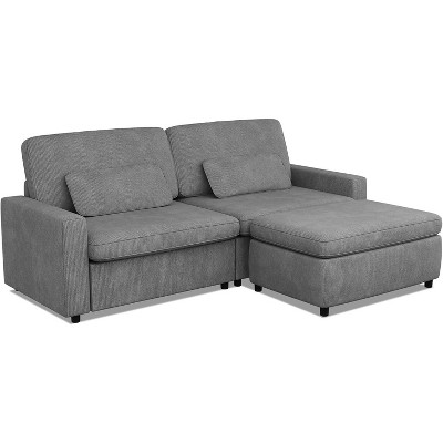 Vipbear Sectional Couch With Armrests, Modular Deep Seat Sofa With Ottoman, 89" Modern Corduroy Couches For Living Room, Apartment, Office, Gray/Beige