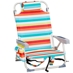 FURNIinspire Outdoor Portable Chair Lightweight with Adjustable Back and Storage Pockets for Outdoor Fun, Rainbow Stripes, 24.8"*25.6"*32.28" - 1 of 4