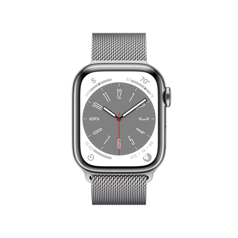Apple Watch Series 8 GPS + Cellular 41mm Silver Stainless Steel Case with Silver Milanese Loop, 2 of 8