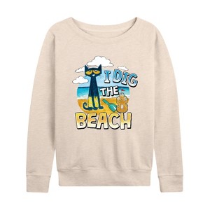 Women's - Pete the Cat - I Dig The Beach Lightweight French Terry Wide Neck Long Sleeve Shirt - 1 of 4