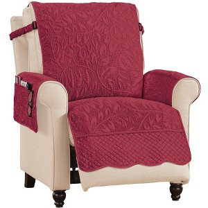 Collections Etc Quilted Textured Leaf Pattern Scalloped Edge Furniture Cover with Side Pockets - 1 of 4