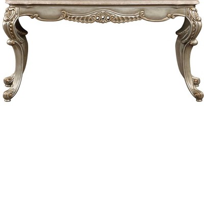 Miliani 58" Natural Marble Top Accent Table with Antique Bronze Wood Legs