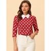 Allegra K Women's Polka Dots Contrast Peter Pan Collar 3/4 Sleeves Blouse - 2 of 4