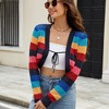 Coolmee Women's Cropped Knit Cardigan Tie Front Hollow Out Colorful Striped Long Sleeve Fashion Casual Cover Up Tops - 3 of 4