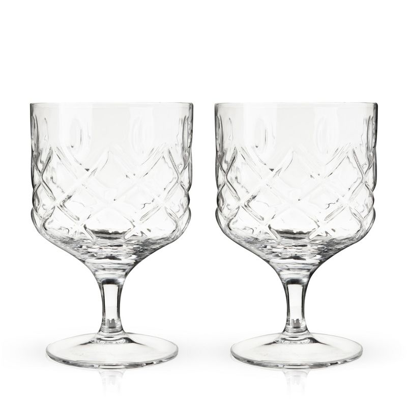 Viski Admiral Stemmed Cocktail Glasses, Faceted Lead-Free Crystal Short Footed Coupes for Bar Carts, 9 Oz, Set of 2, Clear Finish, 6 of 12