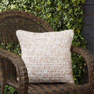 Natural Raffia Poly Filled Square Outdoor Throw Pillow