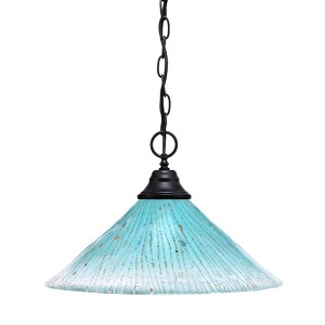 Toltec Lighting Any 1 - Light Pendant in  Matte Black with 16" Teal Crystal Shade - 1 of 1