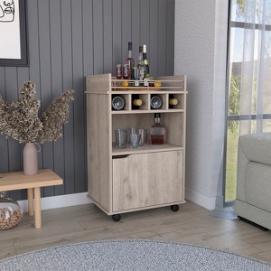 TIRAMISUBEST Bar Cart with 2 Open Shelves 4 Cubbies and Cabinet Multi-Door Organization Unit - Beige - 1 of 4