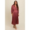PinkBlush Mauve Satin Pleated V-Neck Maternity Maxi Dress - 2 of 4