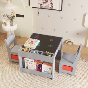 Kids Table and Chair Set, 4 in 1 Wooden Activity Table & 2 Chairs with Storage Drawer Detachable Tabletop for Toddlers Kids Drawing, Reading - 1 of 4