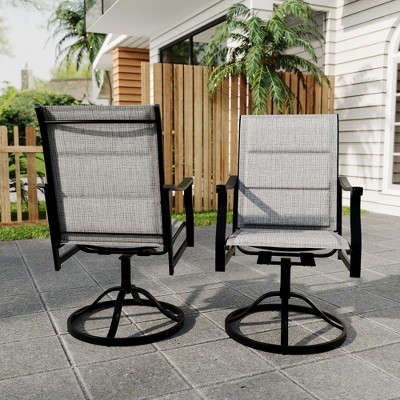 2PCS Outdoor Swivel Dining Chairs With Textilene Breathable Back, Patio Swivel Rocker Chairs for Poolside Lawn Garden