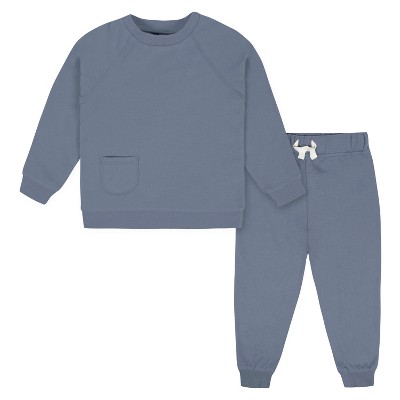 Image of Gerber Infant Boys French Terry Pullover & Jogger Set, 2-piece, Dusty Blue, 12 Months