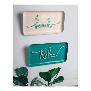 Manual Woodworkers and Weavers Beach Relax Metal Wall Art Sign Set of 2 Coastal Decor Rustic Finish for Home or Patio - 1 of 3