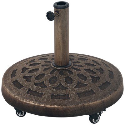 Outsunny Round Patio Umbrella Base with Wheels, 46 lbs Resin Umbrella Stand Base, Patio Umbrella Holder for 1.3"/1.5"/1.9" Umbrella Poles