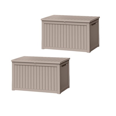 VisioGear Deck Boxes, 2-Piece 230 Gal Outdoor Storage Deck Box, Small Patio Storage Bin for Garden Tools, Brown, 57.87"*32.24"*33.66"