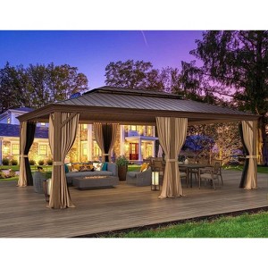 Erommy 14' x 20' Hardtop Gazebo, Wooden Finish Coated Aluminum Frame Canopy with Double Galvanized Steel Roof - 1 of 4