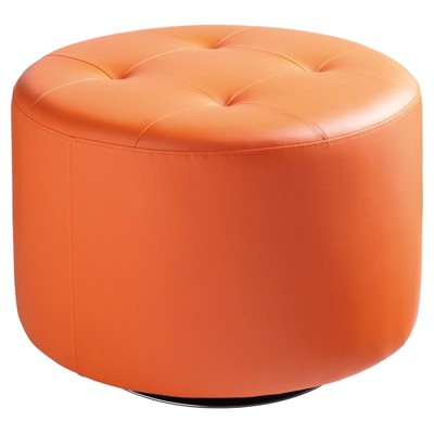 Domani 25.75" Modern Faux Leather Large Swivel Ottoman in Orange - Brant House