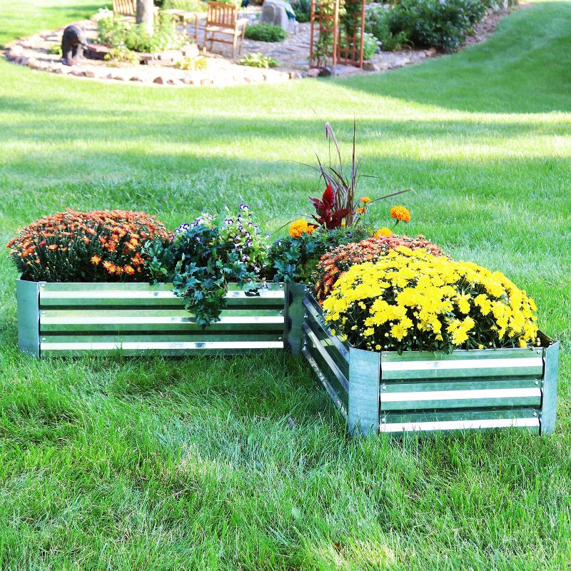 Sunnydaze Outdoor Galvanized Steel L-Shaped Raised Garden Bed for Plants, Vegetables, and Flowers - 59.5", 3 of 13