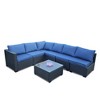Chic Crate-7-Piece Outdoor PE Rattan Convertible Sofa Set - Black Frame & Ocean Blue Cushions, Waterproof Patio Furniture with Coffee Table - 3 of 4
