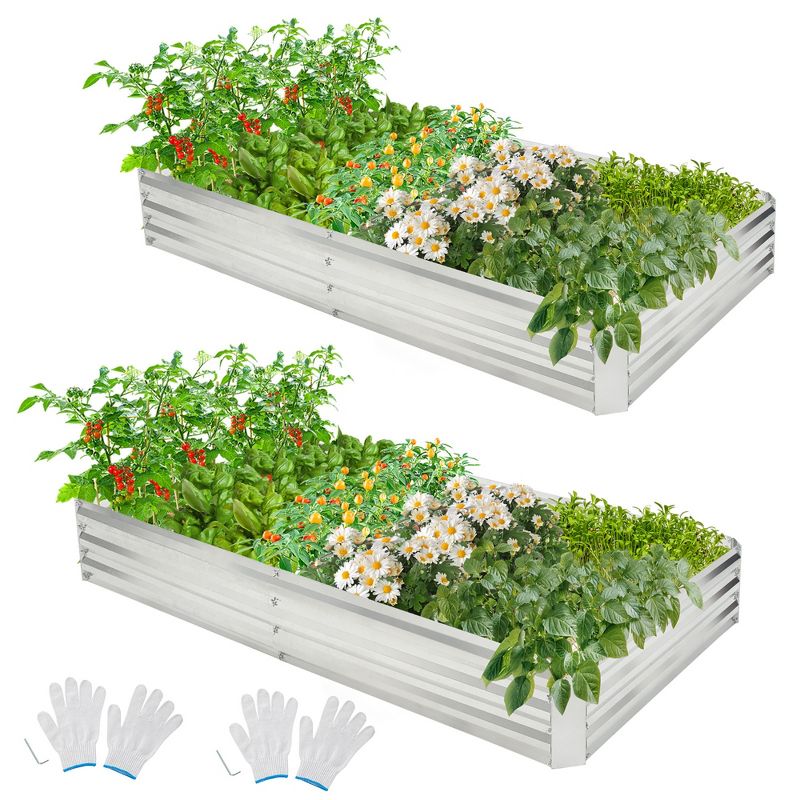 Tangkula 2PCS Galvanized Raised Garden Bed Elevated Rectangle Plant Box 8 x 4 x 1FT, 1 of 11