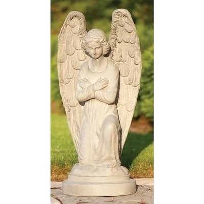 Roman 30" Kneeling Angel with Arms Folded Outdoor Patio Garden Statue - Gray