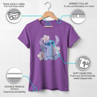 Lilo & Stitch Girl's Lilo & Stitch Floral Stitch T-Shirt - Purple Berry - Large — фото 3