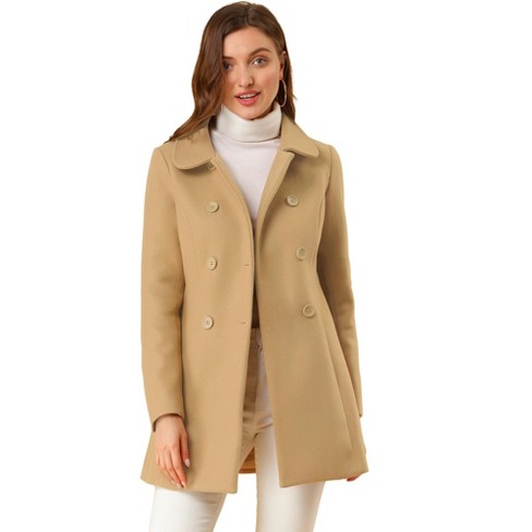 Allegra K Women's Regular Fit Peter Pan Collar Double Breasted Trench Coat  Khaki X-Large