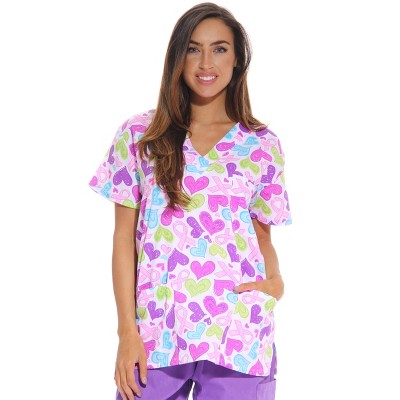 Just Love Women's Scrub Tops / Scrubs - Large - White Ribbon Heart