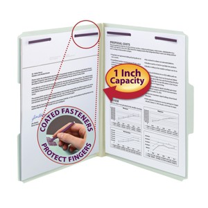 Smead Pressboard File Folder with SafeSHIELD  Fasteners, 2 Fasteners, 1/3-Cut Tab, 1" Expansion, Letter Size, Gray/Green, 25 per Box (14931) - 1 of 4