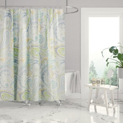 Cortona Paisley Cotton Shower Curtain in Blue and Green