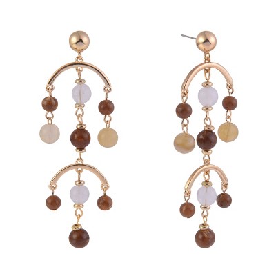 RACHEL Rachel Roy Gold Tone and Brown Bead Chandelier Earrings