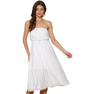 INSPIRE CHIC Women's Strapless Lace Tie Waist Summer Midi Dress