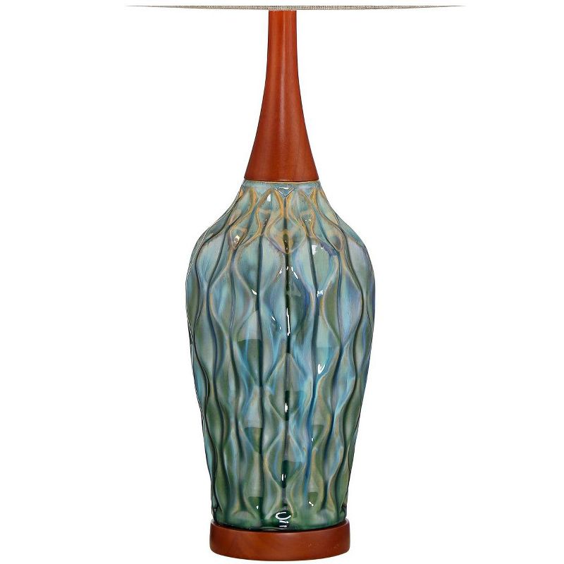 360 Lighting Rocco Modern Mid Century Table Lamp 30" Tall Blue Teal Glaze Ceramic with Table Top Dimmer Linen Fabric Drum for Bedroom Living Room Kids, 5 of 8
