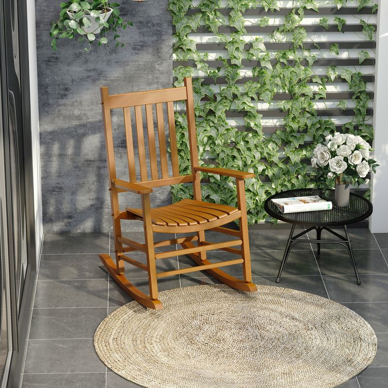 Outsunny Wooden Rocking Chair Indoor / Outdoor Rocker with High Back for Patio, Porch, 3 of 10