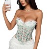 Coolmee Women's Floral Print Lace Bustier Corset Tops Spaghetti Strapless Slim Fit Cami Crop Top - 2 of 4