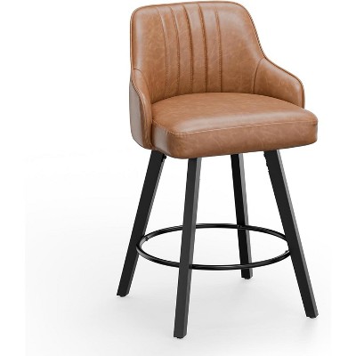 VINGLI 26" H Swivel Barstools Set of 1, Upholstered Counter Stool with Back, Kitchen Counter Height Bar stools, Solid Wood Legs