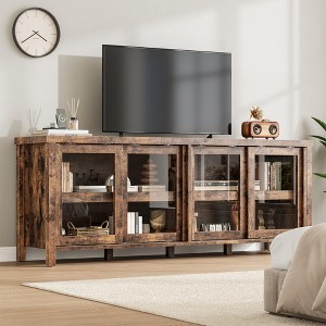 TV Stand for 65 Inch, Entertainment Center with Storage Cabinet and 4 Sliding Glass Doors, Mid Century Modern Media TV Console Table for Living Room - 1 of 4