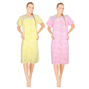 JEFFRICO 2 Pack House Dresses for Women with Pockets - Lightweight Breathable Short Sleeve Muumuu & Nightgowns - Women's Dusters - 1 of 4