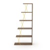Modern 5 Tier Ladder Bookshelf Organiser, Narrow Bookshelf for Small Spaces Office Furniture Bookcase,Walnut/Yellow - 4 of 4