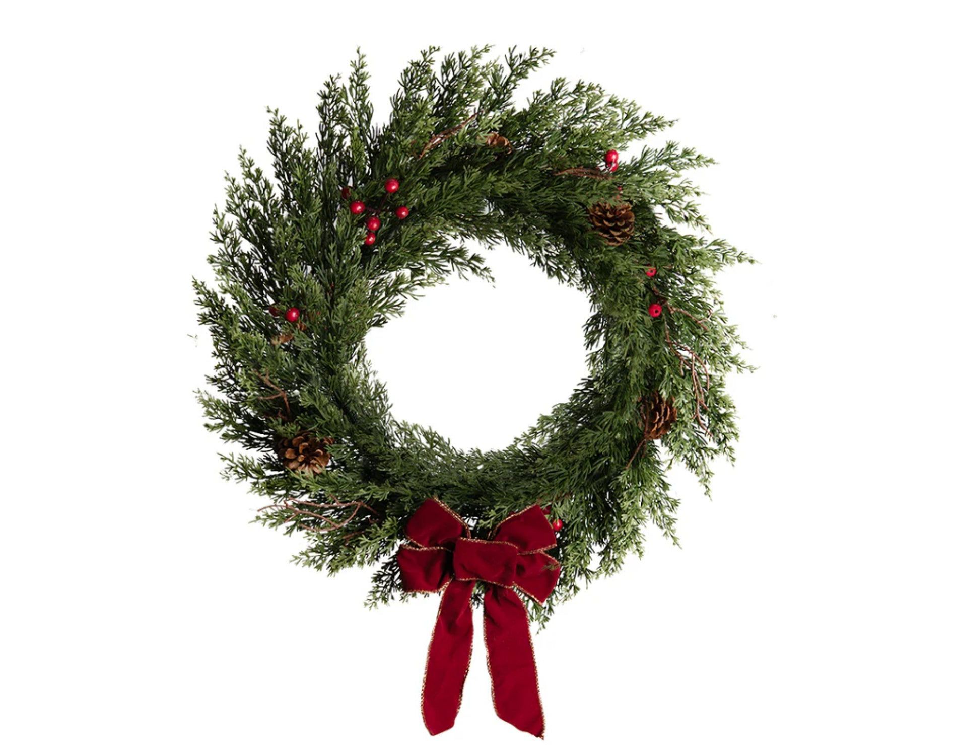 Vitalismo 24" Artificial Christmas Wreath Realistic Cypress w/ Faux Berries,Pine Cones,Bow,Dead Branches Indoor/Outdoor Xmas Wall Door Hanging Decor