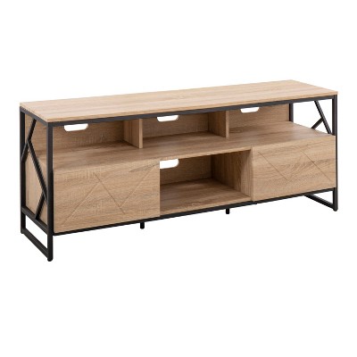 NicBex Modern TV Stand Contemporary TV Console with Natural Wood and Black Steel for Living Room