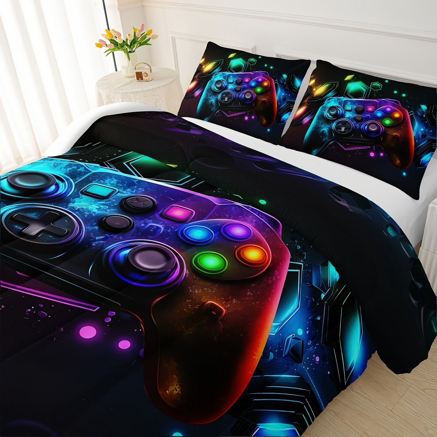 Комплект с одеялом Aeelleea Gamer Soft Comforter Set, Neon Gaming Bedding Quilt Set for Room Decor, 3D Printed Cartoon Theme for Bedroom для мальчиков — фото 2