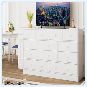 12 Drawer Dresser with Power Outlet, 61" Wood Storage Chest for Bedroom, Living Room, Hallway – Large Capacity Organizer - 1 of 4