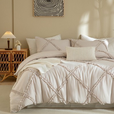 Cozy Comfort Queen Comforter Set -Boho Tufted Shabby Chic Bedding Comforter Set, 3 Pieces Vintage Farmhouse Bed Set for All Seasons