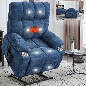 Oversized Chenille Power Lift Recliner Chair with Heat & Massage, Dual Motor Infinite Position, 8-Point Vibration, Lumbar Heating, Cup Holders - 1 of 4