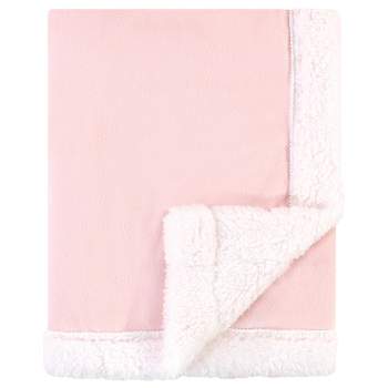 Hudson Baby Unisex Baby Plush Mink and Faux Shearling Blanket, Light Pink White, One Size