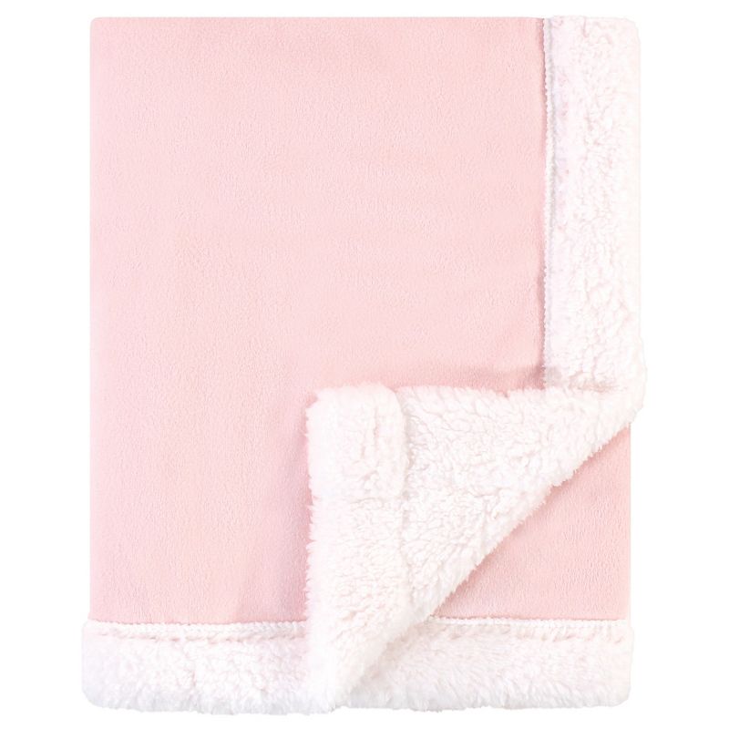 Hudson Baby Infant Girl Plush Blanket with Faux Shearling Back, Light Pink White, One Size, 1 of 3